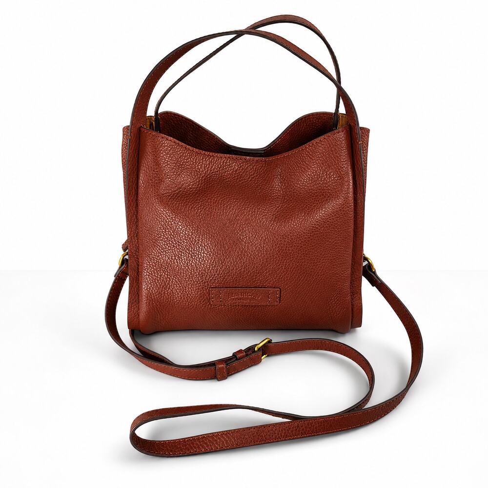 Structured Pebbled Leather Crossbody/Tote Bag in Chestnut Brown
